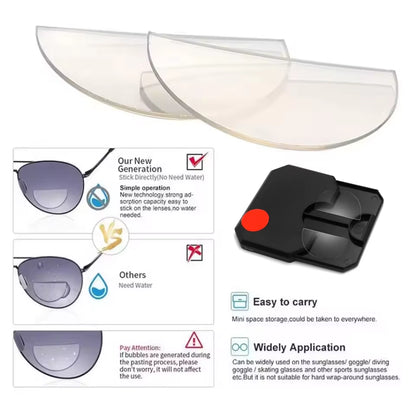 2Pcs Stick-On Reading Glasses Lens Liquid Silicone Bifocal Presbyopic Lenses Magnification Bifocal Lenses +100 to +600