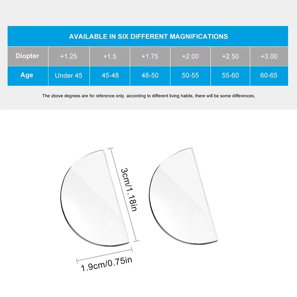 2Pcs Stick-On Reading Glasses Lens Liquid Silicone Bifocal Presbyopic Lenses Magnification Bifocal Lenses +100 to +600