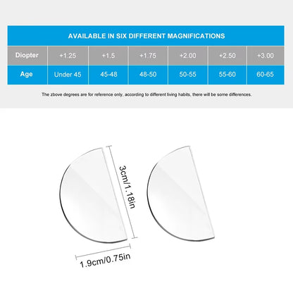 2Pcs Stick-On Reading Glasses Lens Liquid Silicone Bifocal Presbyopic Lenses Magnification Bifocal Lenses +100 to +600