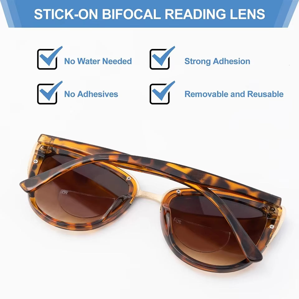 2Pcs Stick-On Reading Glasses Lens Liquid Silicone Bifocal Presbyopic Lenses Magnification Bifocal Lenses +100 to +600